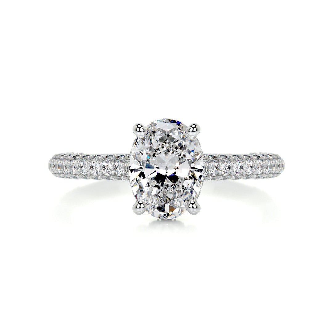 2.0ct Oval Cut Hidden Halo 3 Side Pave Moissanite Diamond Engagement Ring