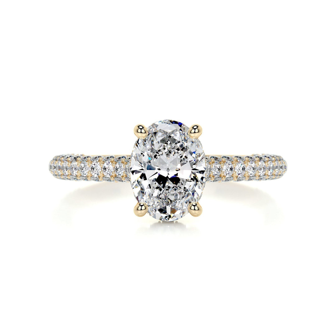 2.0ct Oval Cut Hidden Halo 3 Side Pave Moissanite Diamond Engagement Ring