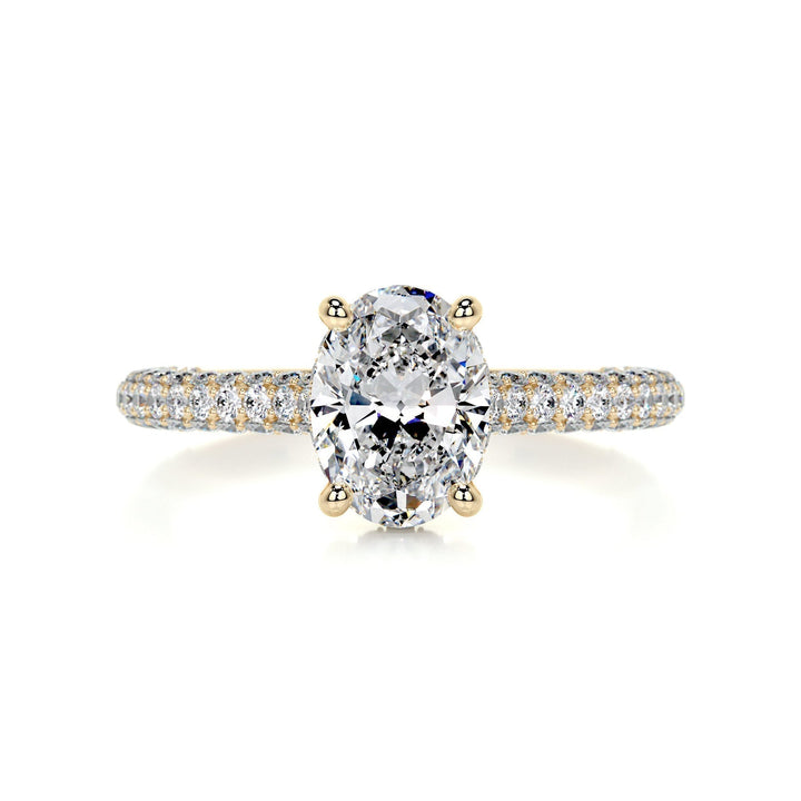 2.0ct Oval Cut Hidden Halo 3 Side Pave Moissanite Diamond Engagement Ring