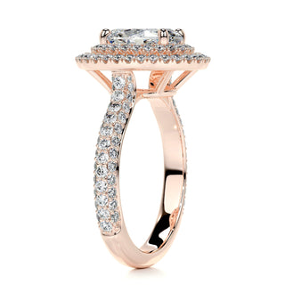 2.0ct Oval Cut Double Halo 3 Side pave Moissanite Diamond Engagement Ring