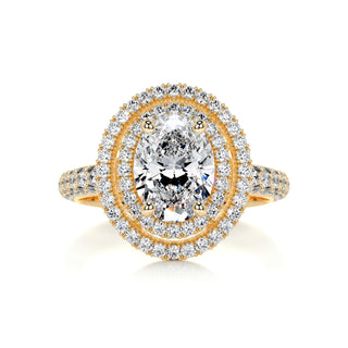2.0ct Oval Cut Double Halo 3 Side pave Moissanite Diamond Engagement Ring