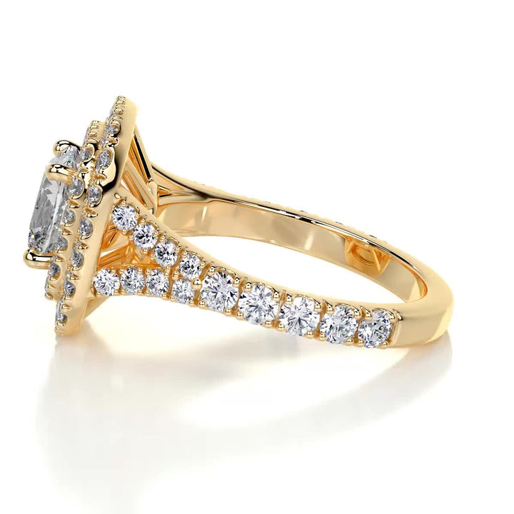 1.5ct Cushion Cut Double Halo Split Shank Moissanite Diamond Engagement Ring