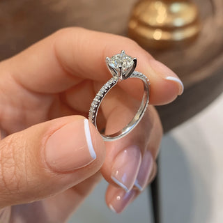 1.0 Carat Round Cut Pave Moissanite Engagement Ring