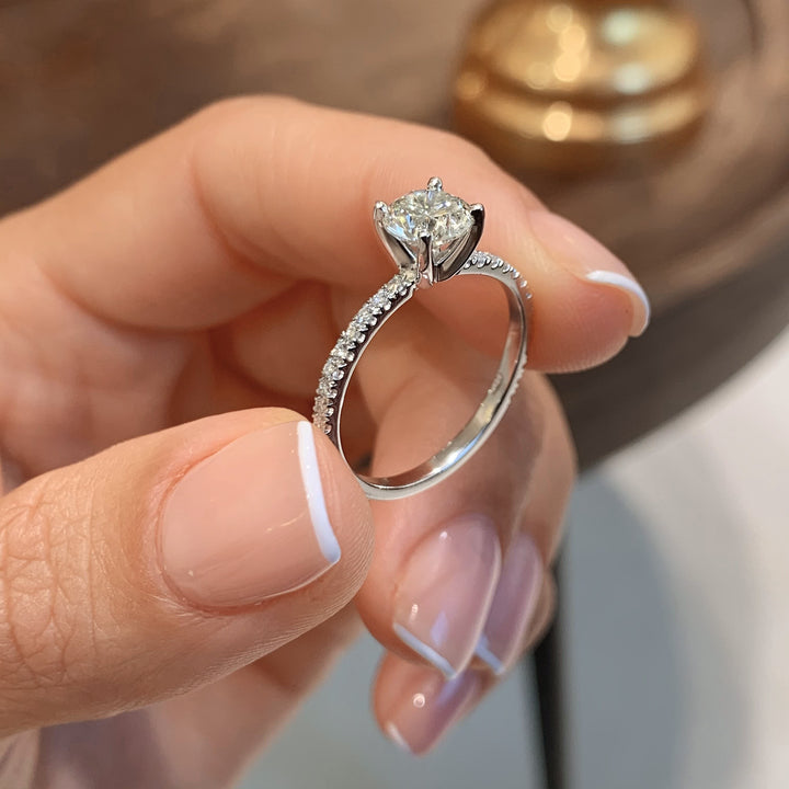 1.0 Carat Round Cut Pave Moissanite Engagement Ring