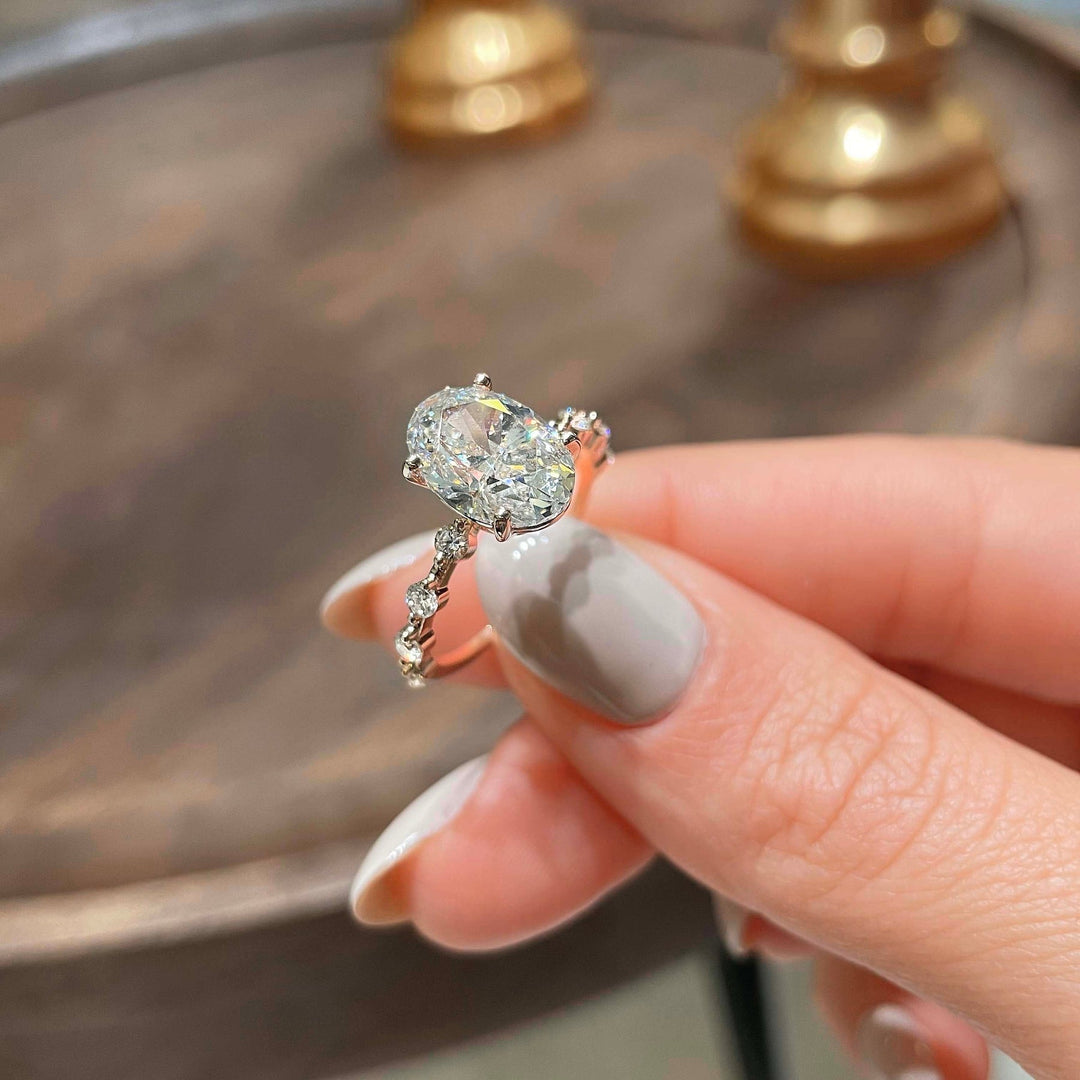 3.0ct Oval Cut Pave Moissanite Diamond Engagement Ring