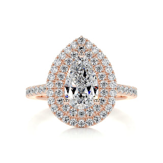 1.0ct Pear Cut Double Halo Moissanite Diamond Engagement Ring