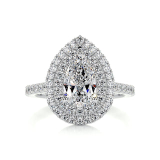 1.0ct Pear Cut Double Halo Moissanite Diamond Engagement Ring