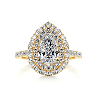 1.0ct Pear Cut Double Halo Moissanite Diamond Engagement Ring