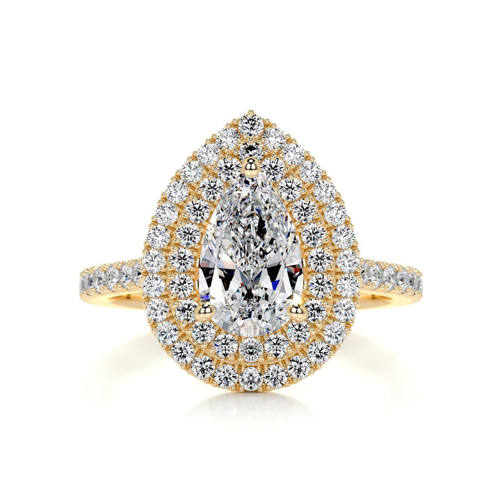 1.0ct Pear Cut Double Halo Moissanite Diamond Engagement Ring