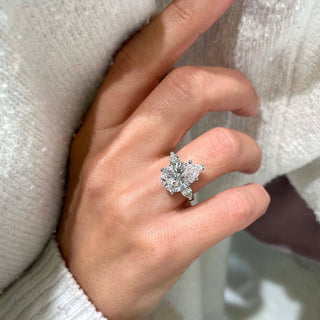 5.0ct Pear Cut Three Stone Moissanite Diamond Engagement Ring