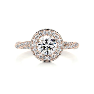 1.0ct Bezel Setting Round Cut Unique Halo Moissanite Engagement Ring