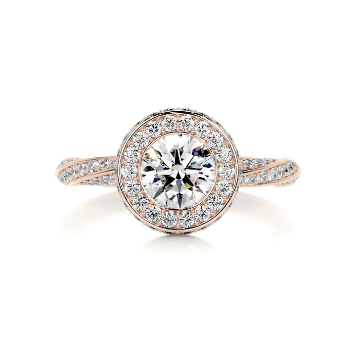 1.0ct Bezel Setting Round Cut Unique Halo Moissanite Engagement Ring