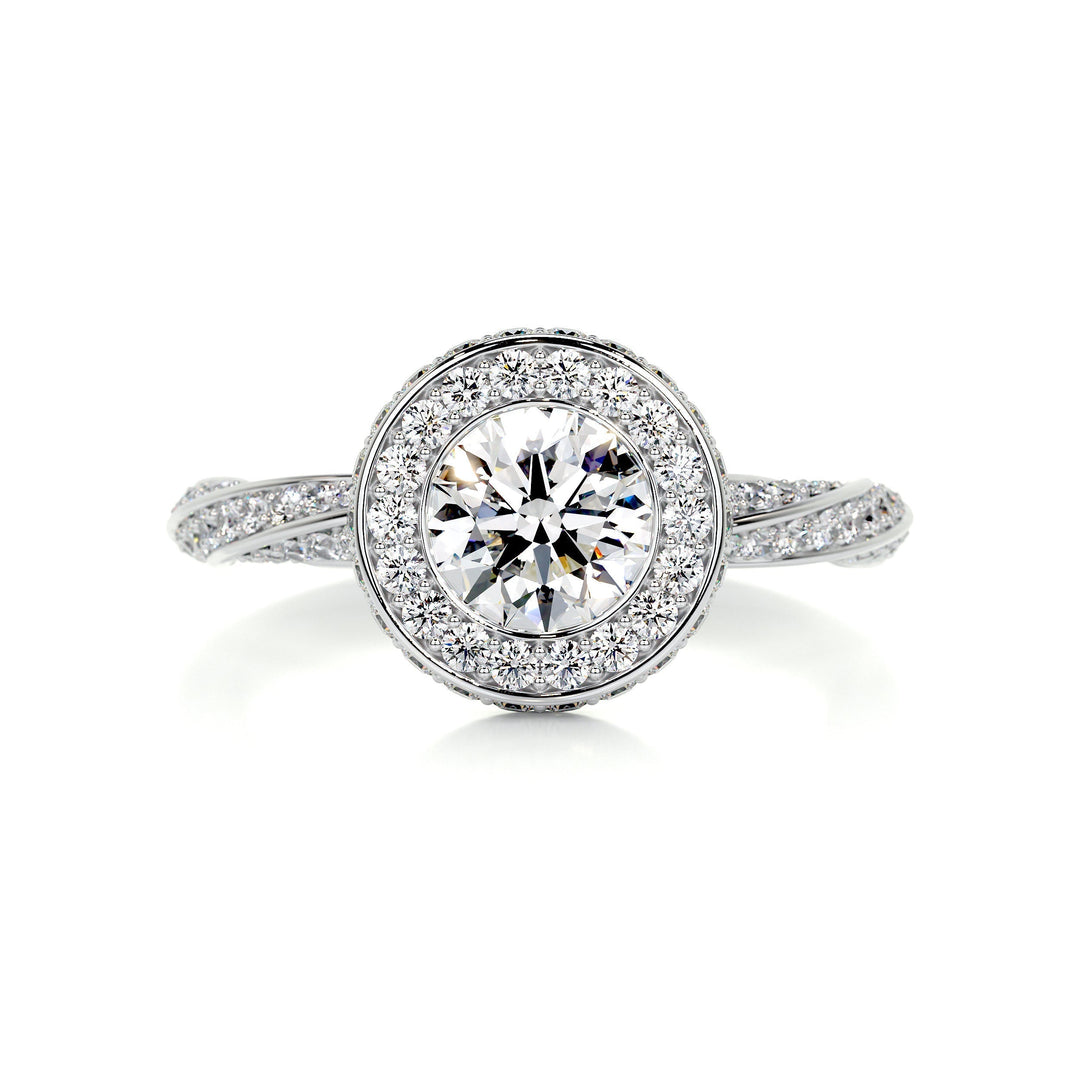 1.0ct Bezel Setting Round Cut Unique Halo Moissanite Engagement Ring