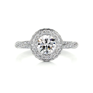 1.0ct Bezel Setting Round Cut Unique Halo Moissanite Engagement Ring