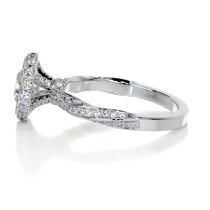 1.0ct Bezel Setting Round Cut Unique Halo Moissanite Engagement Ring