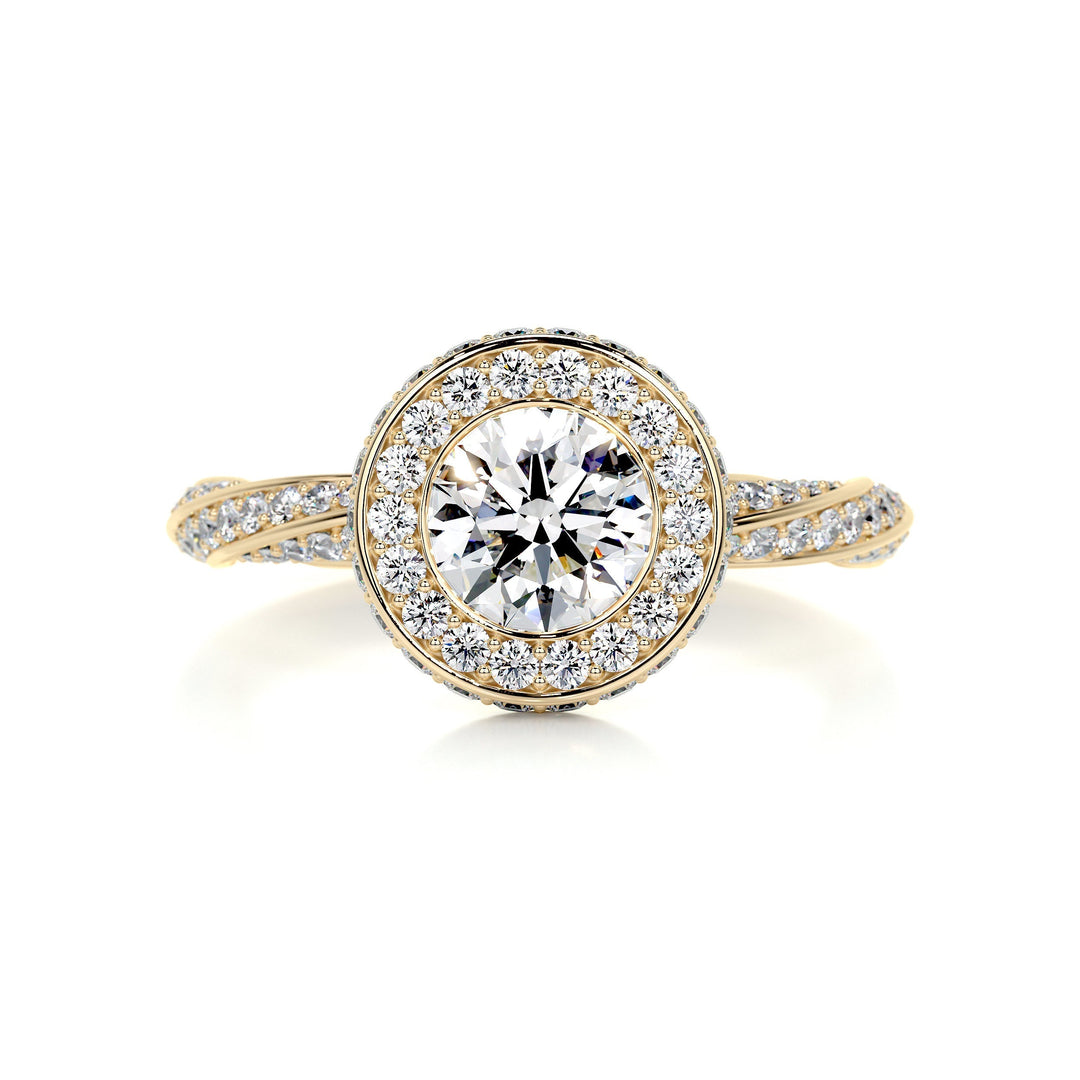 1.0ct Bezel Setting Round Cut Unique Halo Moissanite Engagement Ring