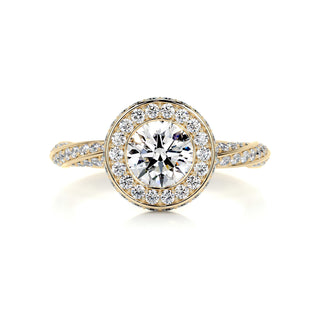 1.0ct Bezel Setting Round Cut Unique Halo Moissanite Engagement Ring