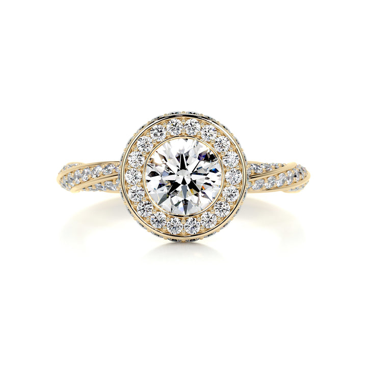 1.0ct Bezel Setting Round Cut Unique Halo Moissanite Engagement Ring