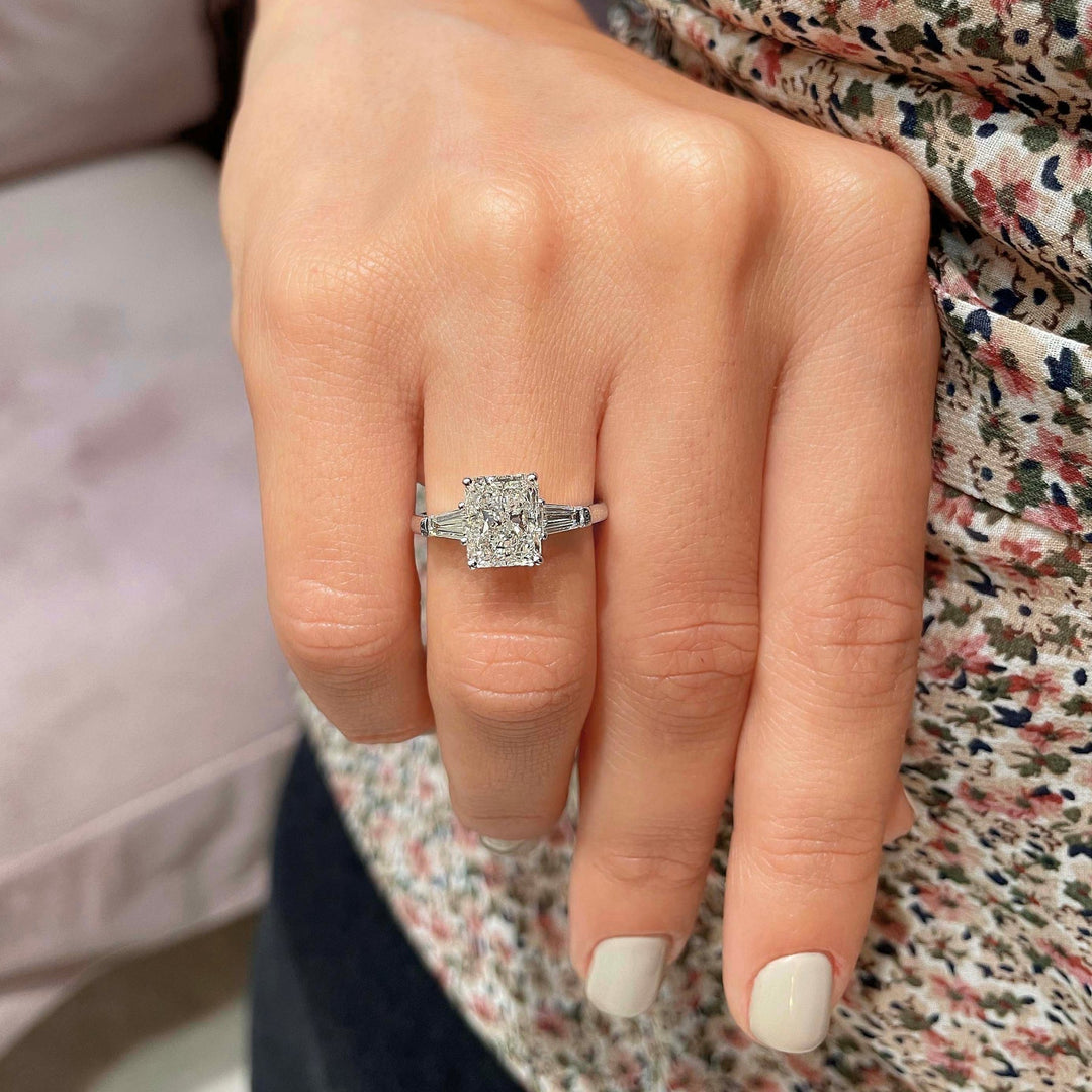 2.2ct Radiant Cut Three Stone Moissanite Diamond Engagement Ring