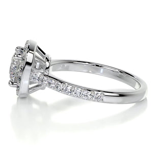 1.5ct Round Cut Halo Pave Moissanite Diamond Engagement Ring