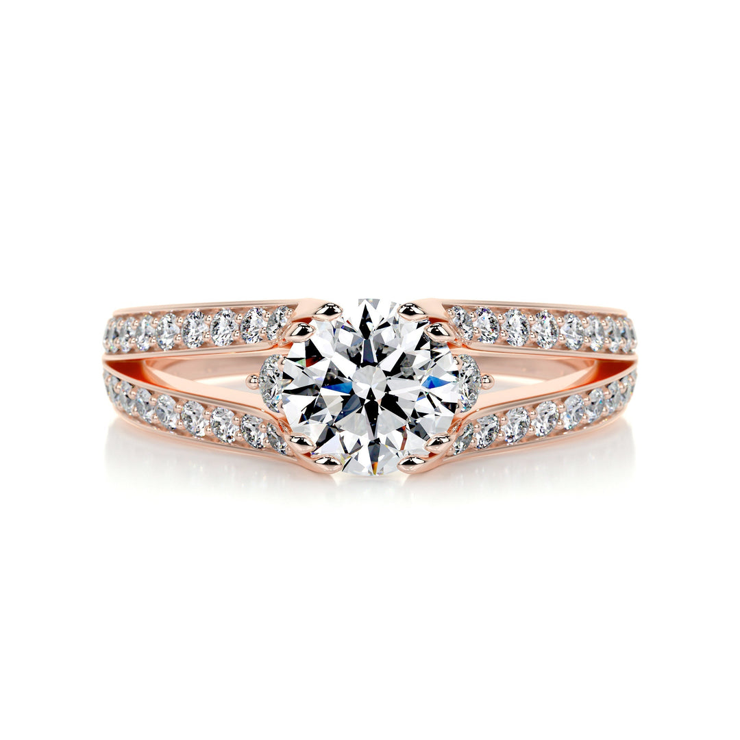 1.0 Carat Round Cut Split Shank Moissanite Engagement Ring