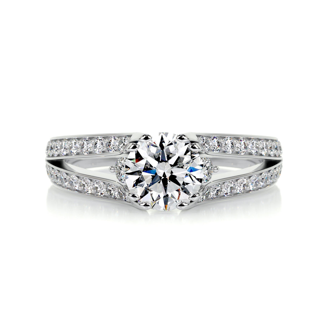 1.0 Carat Round Cut Split Shank Moissanite Engagement Ring