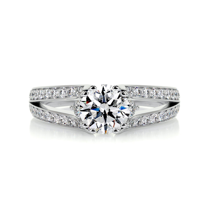 1.0 Carat Round Cut Split Shank Moissanite Engagement Ring