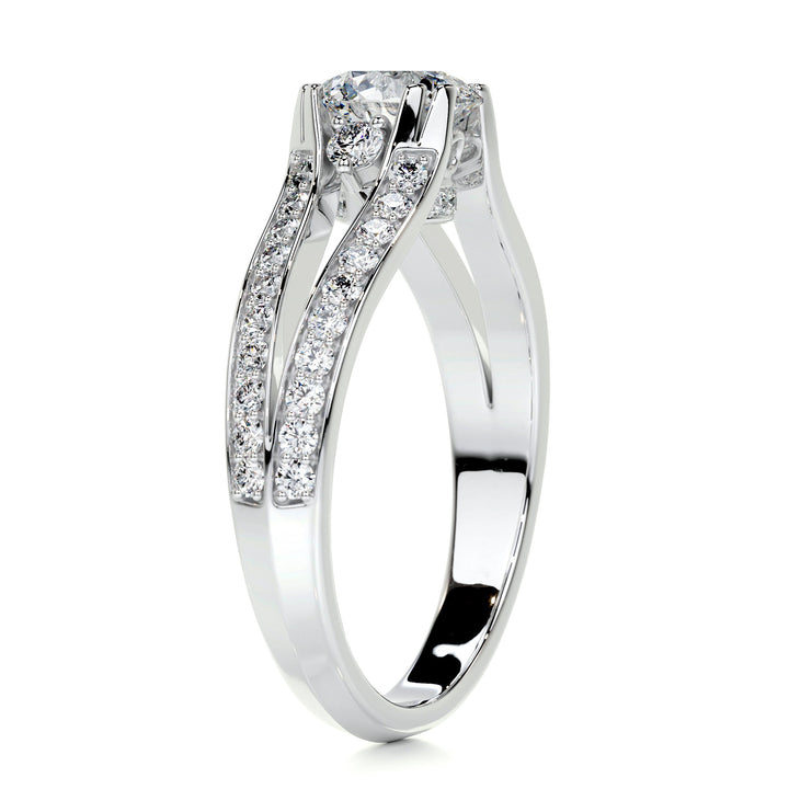 1.0 Carat Round Cut Split Shank Moissanite Engagement Ring