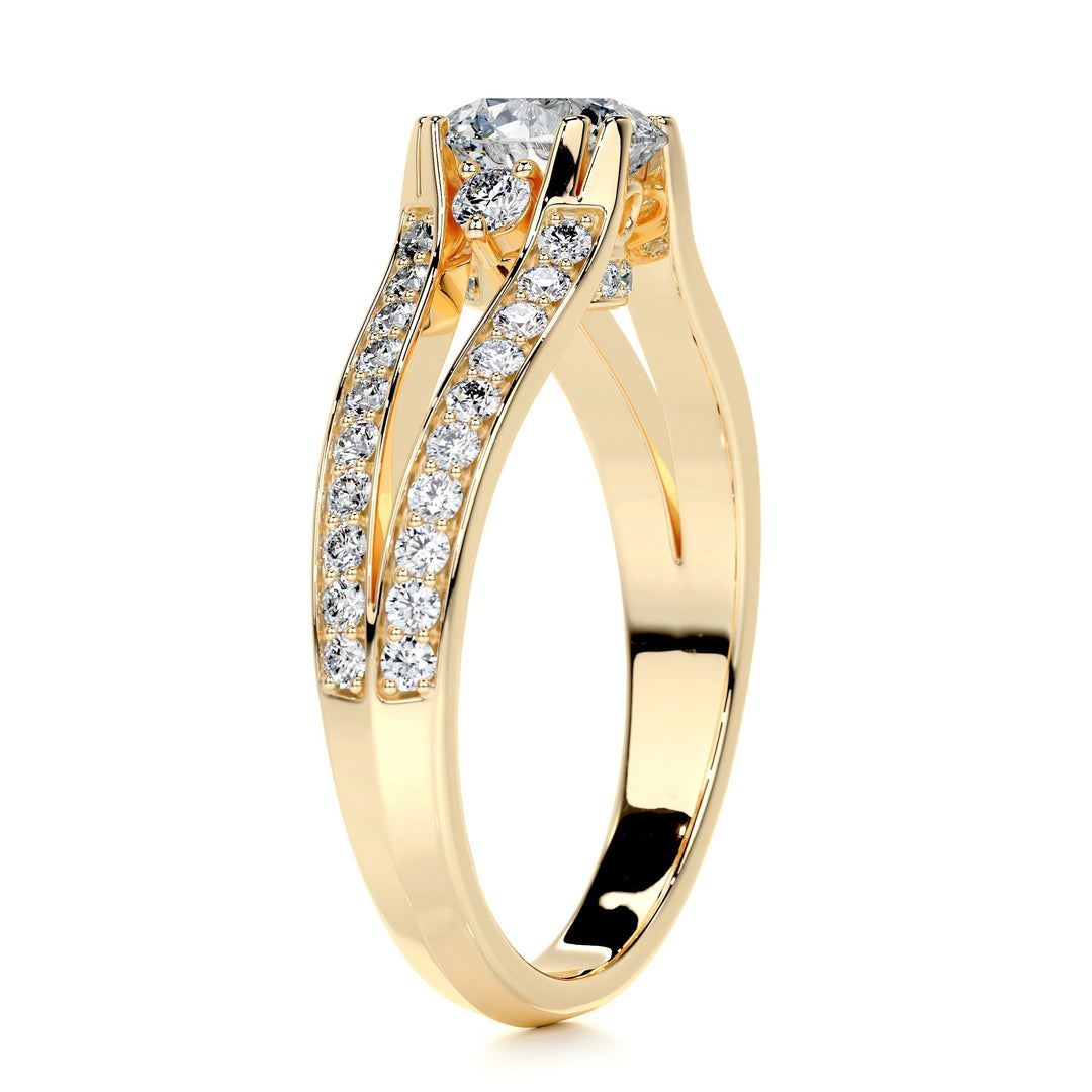 1.0 Carat Round Cut Split Shank Moissanite Engagement Ring