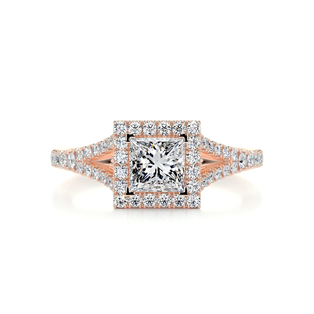 1.0 Carat Princess Halo Split Shank Moissanite Engagement Ring