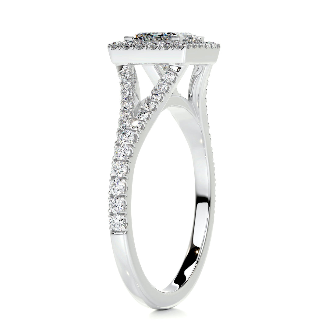 1.0 Carat Princess Halo Split Shank Moissanite Engagement Ring