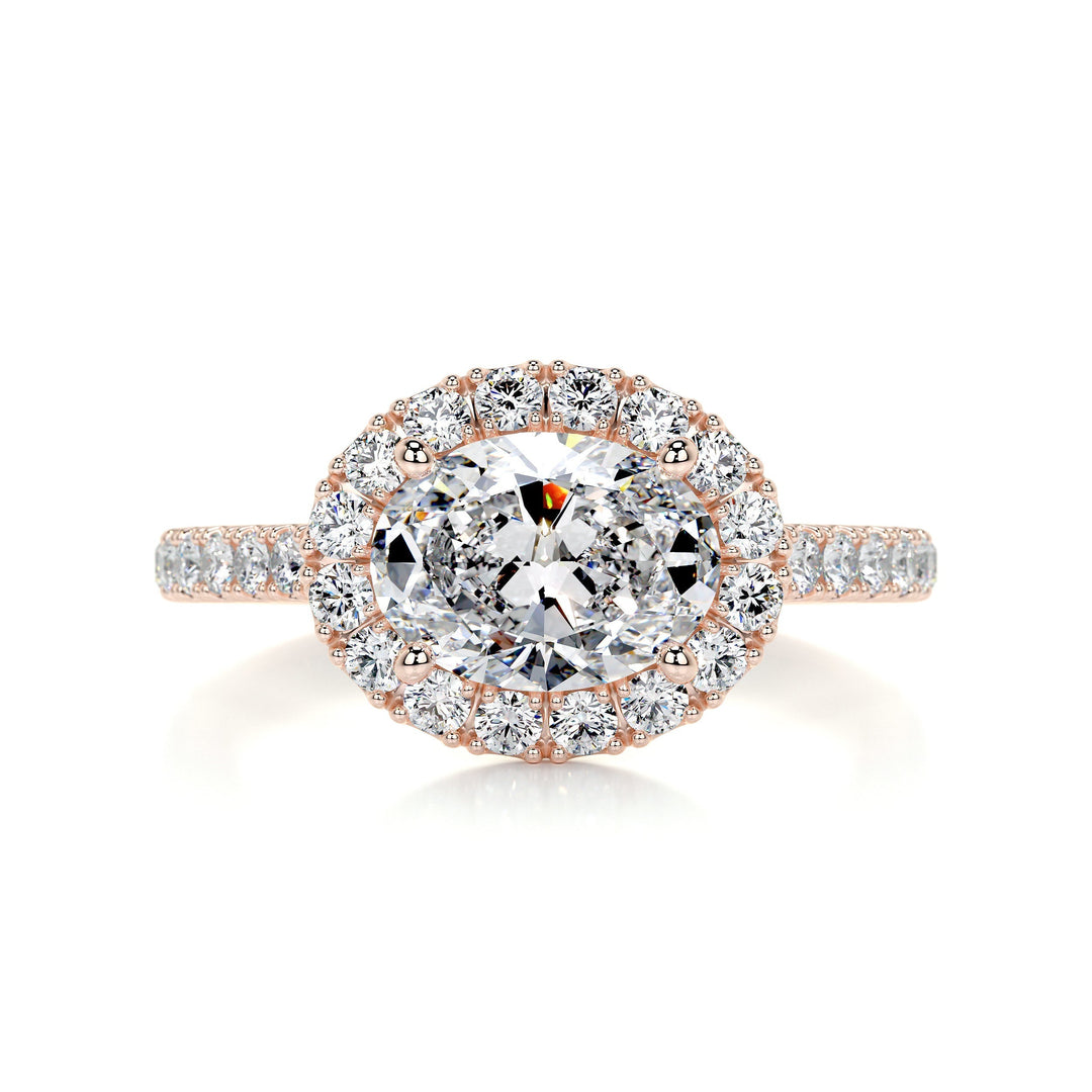 1.0 Carat East West Oval Cut Halo Moissanite Engagement Ring