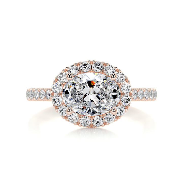 1.0 Carat East West Oval Cut Halo Moissanite Engagement Ring