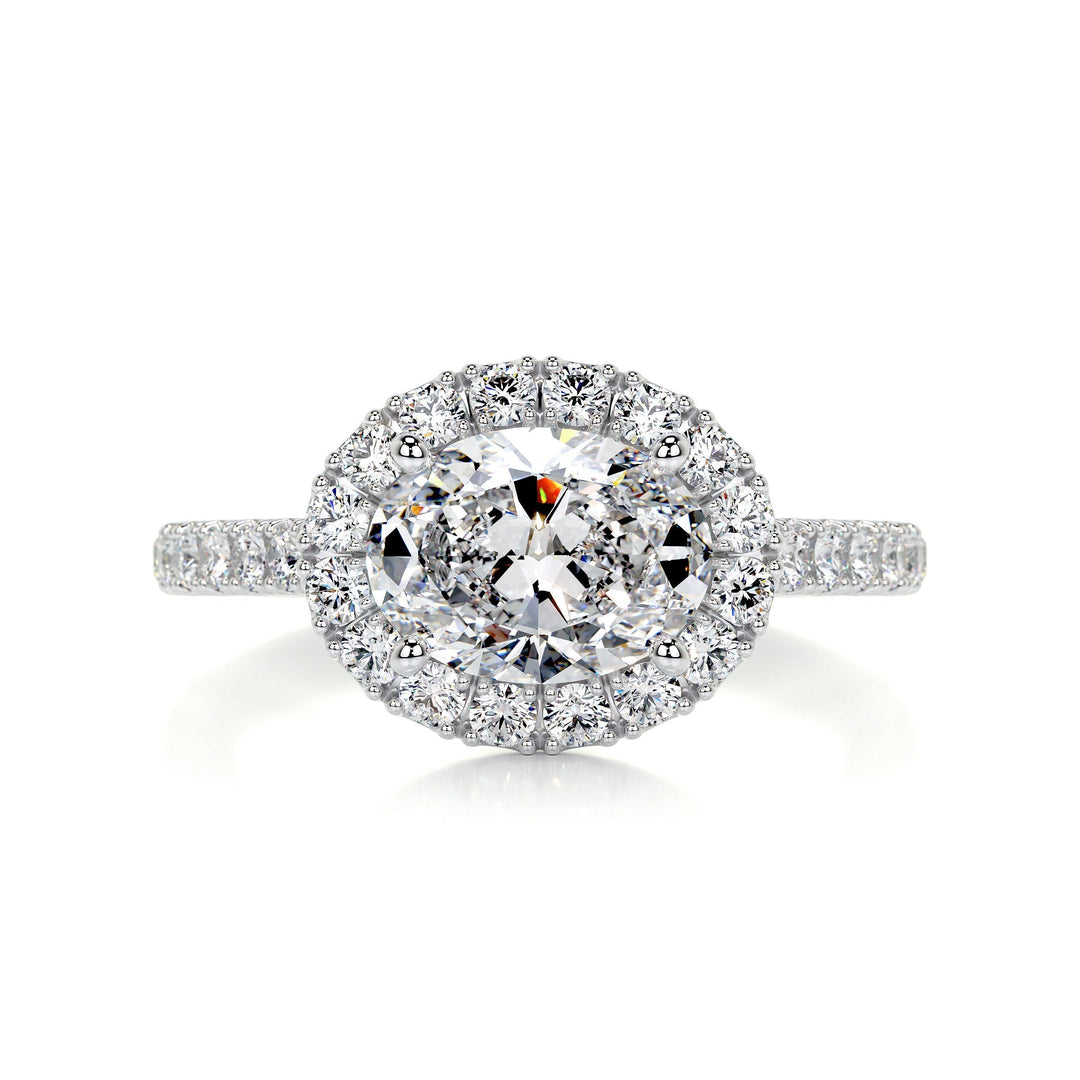 1.0 Carat East West Oval Cut Halo Moissanite Engagement Ring