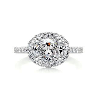 1.0ct East West Oval Cut Halo Moissanite Diamond Engagement Ring