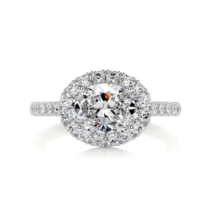 1.0ct East West Oval Cut Halo Moissanite Diamond Engagement Ring
