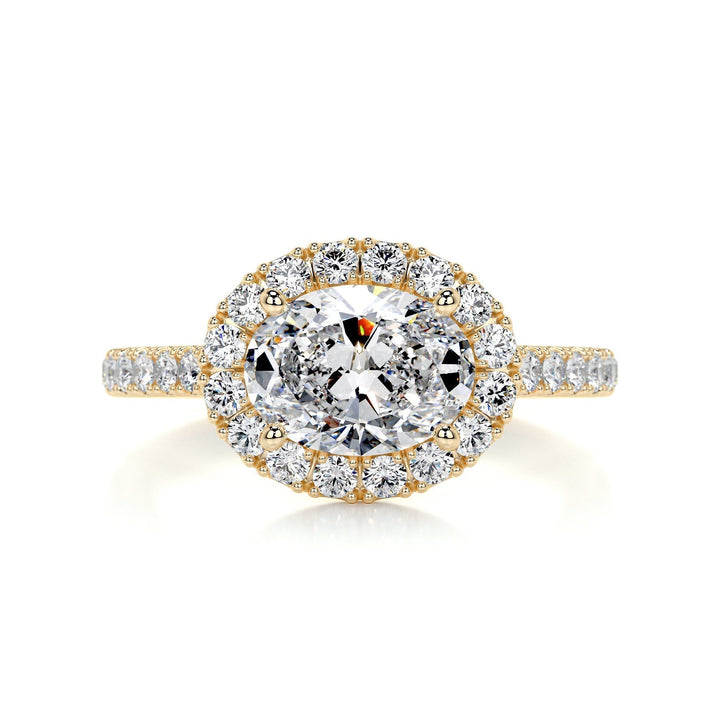 1.0ct East West Oval Cut Halo Moissanite Diamond Engagement Ring