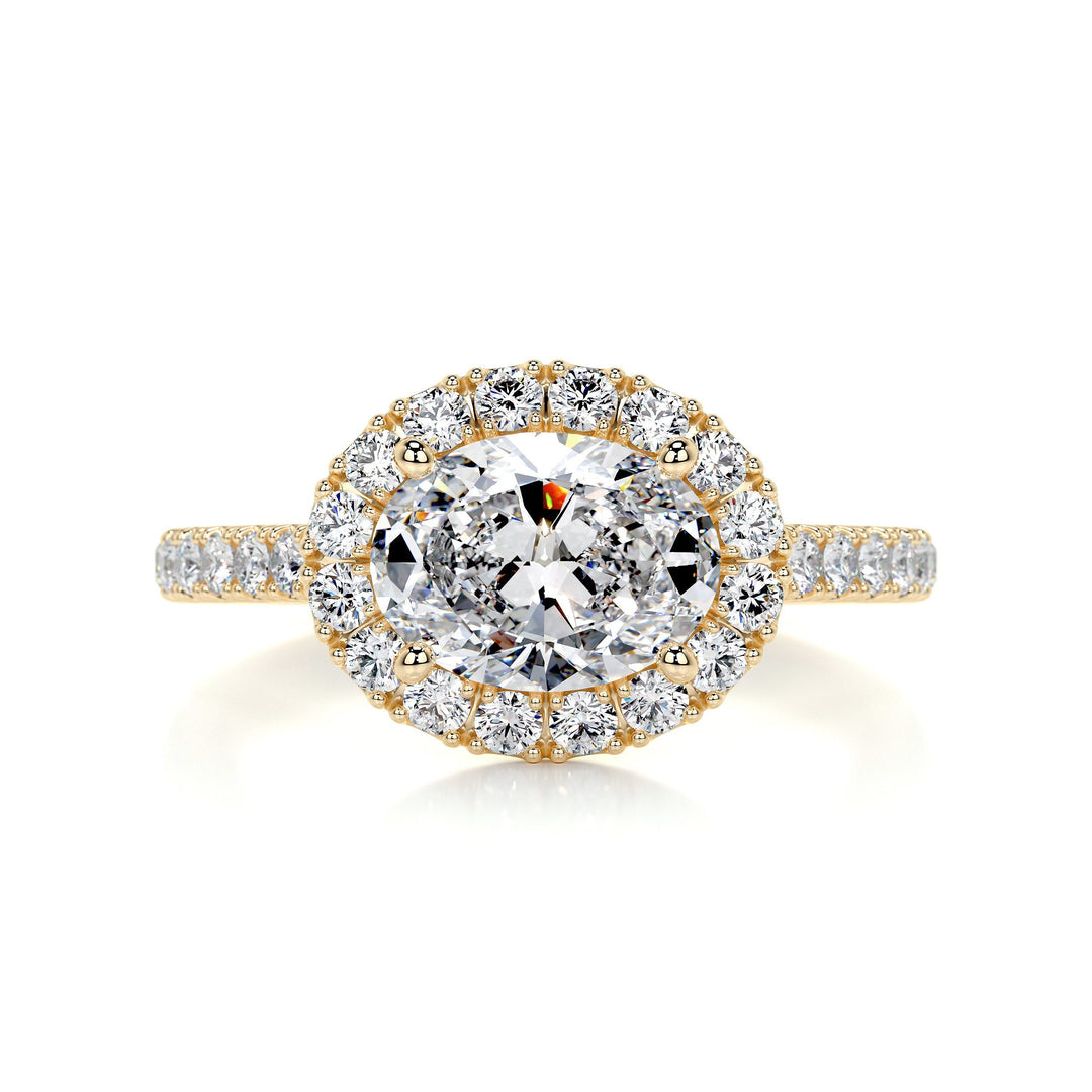 1.0 Carat East West Oval Cut Halo Moissanite Engagement Ring