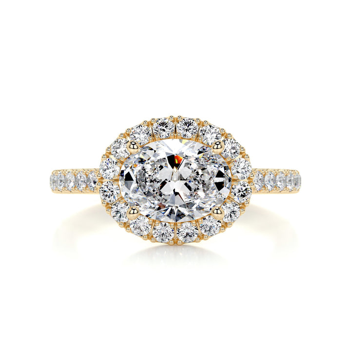 1.0 Carat East West Oval Cut Halo Moissanite Engagement Ring