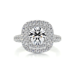 1.0ct Round Cut Double Halo 3 Side Pave Moissanite Diamond Engagement Ring