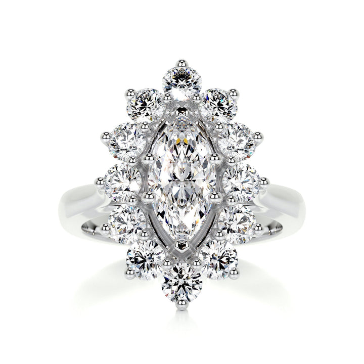1.0ct Marquise Cut Halo Moissanite Diamond Engagement Ring