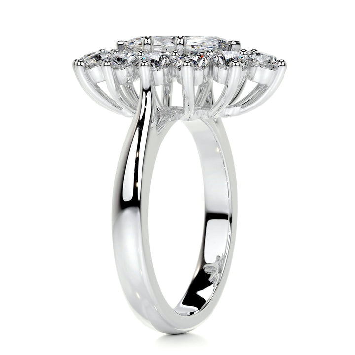 1.0ct Marquise Cut Halo Moissanite Diamond Engagement Ring