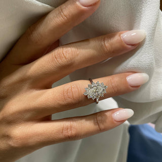 1.0ct Marquise Cut Halo Moissanite Diamond Engagement Ring
