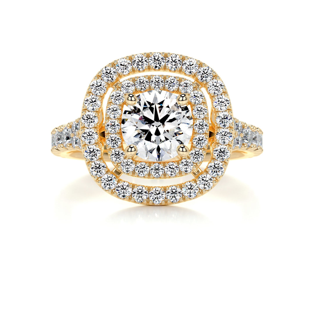 1.0 Carat Round Cut Double Halo Moissanite Twisted Engagement Ring