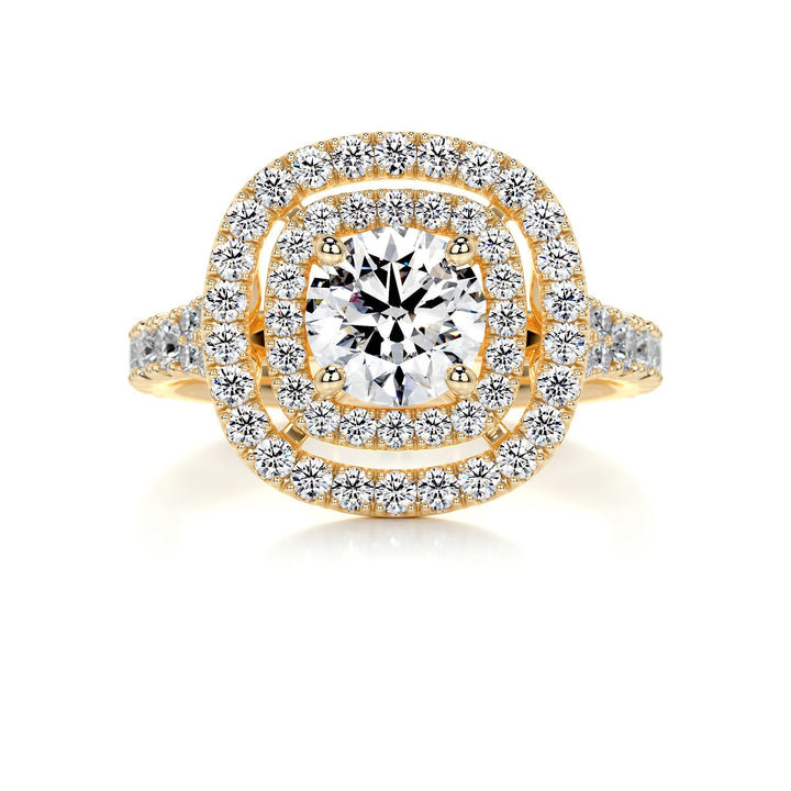 1.0 Carat Round Cut Double Halo Moissanite Twisted Engagement Ring