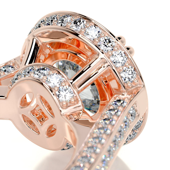 2.0ct Round Cut Halo 3 Side Pave Moissanite Diamond Engagement Ring