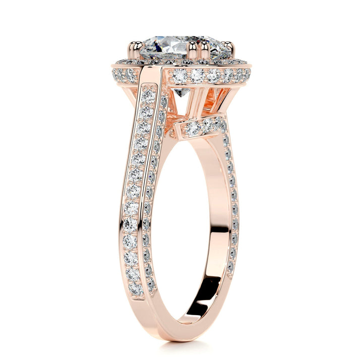 2.0ct Round Cut Halo 3 Side Pave Moissanite Diamond Engagement Ring