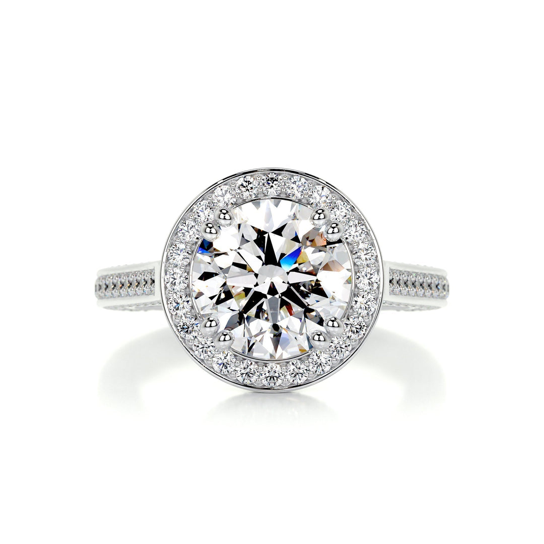2.0ct Round Cut Halo 3 Side Pave Moissanite Diamond Engagement Ring