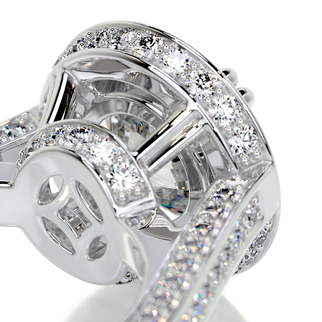 2.0ct Round Cut Halo 3 Side Pave Moissanite Diamond Engagement Ring