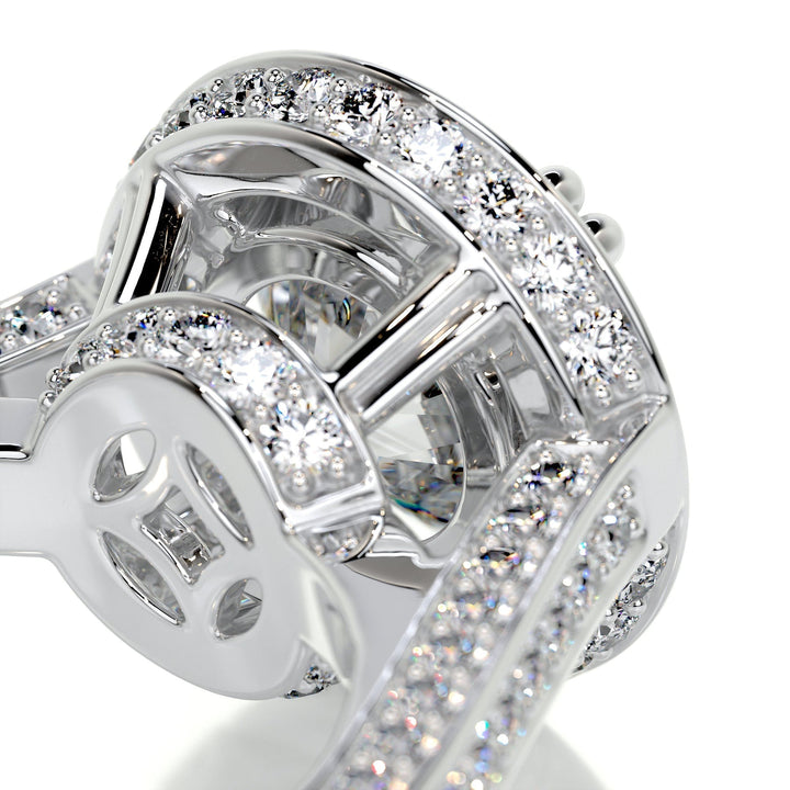2.0ct Round Cut Halo 3 Side Pave Moissanite Diamond Engagement Ring